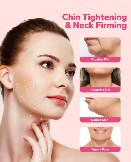 Reuseable Pink Face Strap, Double Chin Reducer & Jawline Lifting Mask for Face Sculpting & Skin Tightening