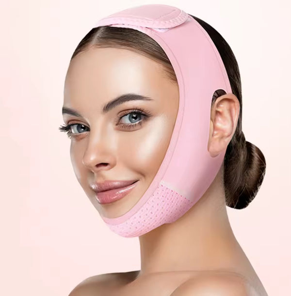Reuseable Pink Face Strap, Double Chin Reducer & Jawline Lifting Mask for Face Sculpting & Skin Tightening